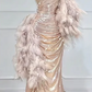 Pink halter-neck pleated waist bodycon long ball gown R6423