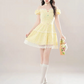 Yellow strapless one-shoulder waist slim A-line short skirt homecoming dress R5275