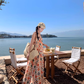 National style retro floral suspender dress temperament loose A-line long skirt R0615