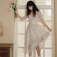 French style skirt petite short skirt short floral skirt puff sleeve dress female summer new style R3462