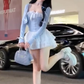 Large size French pure desire style sweet spicy cardigan sling puffy cake skirt suit R1845