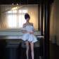 Satin puffy skirt French temperament pure desire style dress retro one shoulder white strapless short skirt homecoming dress R2999