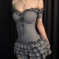Gray one shoulder slim waist lace skirt short skirt homecoming dress R2842