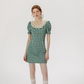 French style green plaid dress summer retro short skirt R2764