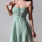 French retro pastoral style fresh green bottom small floral suspender dress short skirt R2825