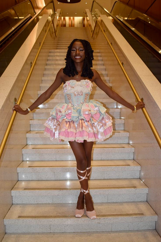 Sweet Lolita Pastel Pink A-Line Strapless Bodycon Mini Dress with Bow and Lace Homecoming Dress RS185