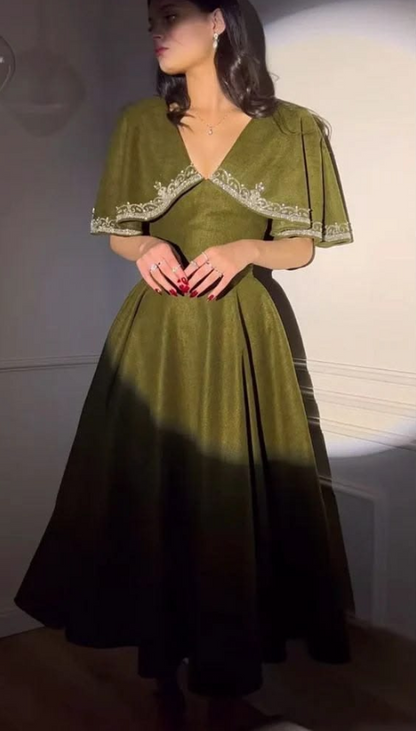 Retro Satin Silky V-neck Prom Gown Bud Green Women's Corset Maxi Cocktail Dress Casual Dress RS2932