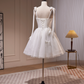 Elegant White Homecoming Dress , Beaded Bow Decor Corset Mini Evening Dress RS1448