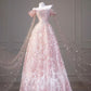 Pink one-shoulder slim waist princess cute long dress, prom dress R5309