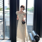 Long black and white polka dot waist suspender dress summer French retro temperament slim skirt R4739