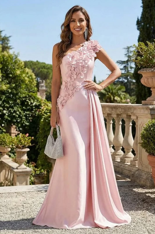 3D Floral Dreamy Silky Corset Prom Gown , Pink Women's Maxi Birthday Dress Party Dress RS2307
