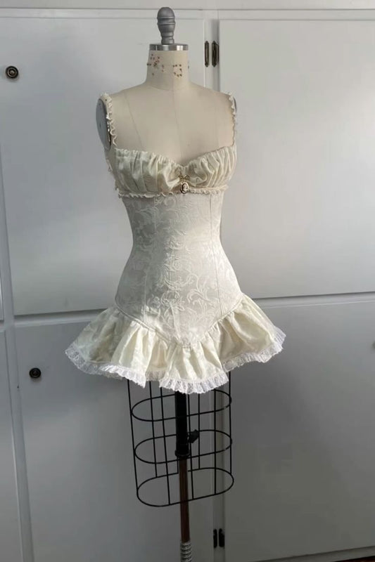 Apricot-colored suspenders tight-tight hip-wrapped skirt lace slimming homecoming dress R2520