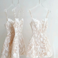 Minimalist White A-Line Spaghetti Straps Lace Embroidery Corset Mini Birthday Dress Homecoming Dress RS289