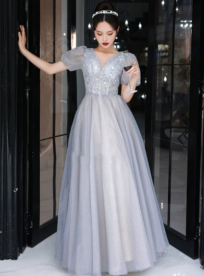Puffy Tulle Sequins Corset Prom Gown , Blue Women's Maxi Evening Dress Birthday Dress RS2319