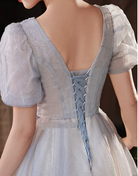 Puffy Tulle Sequins Corset Prom Gown , Blue Women's Maxi Evening Dress Birthday Dress RS2319
