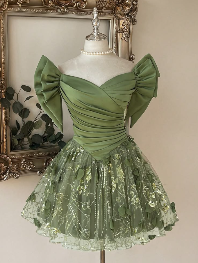 Sparkly Satin Silky Women's Homecoming Dress Bud Green Corset Short Prom Dress Party Dress RS2323