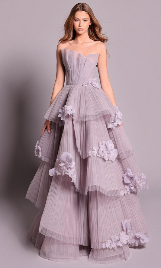 Tulle Ruffled Corset Prom Gown , Dreamy Lavender Women's Maxi Evening Dress Birthday Dress RS2362