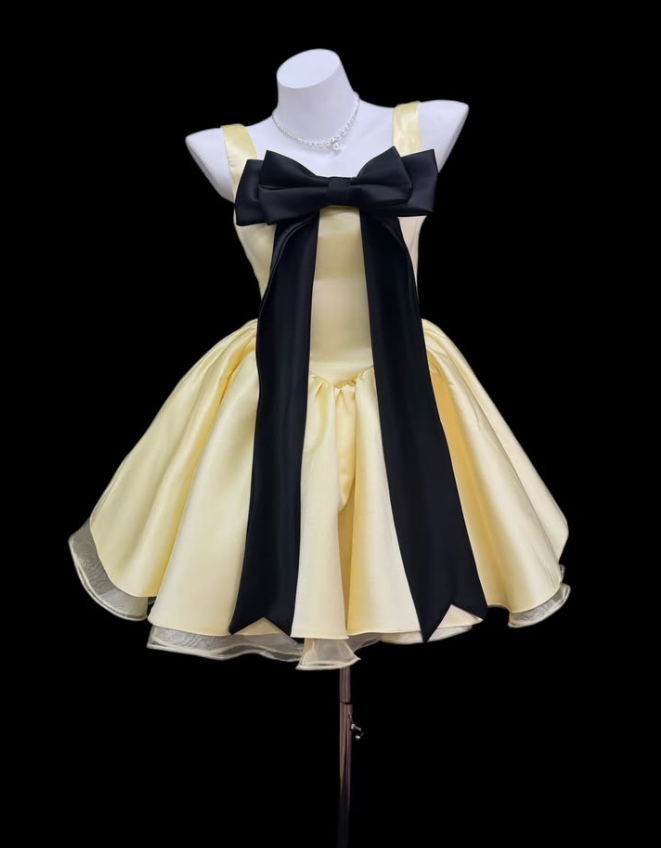 Vibrant Satin Bow Decor Women's Homecoming Dress Yellow Corset Princess Mini Birthday Dress Party Dress RS2325