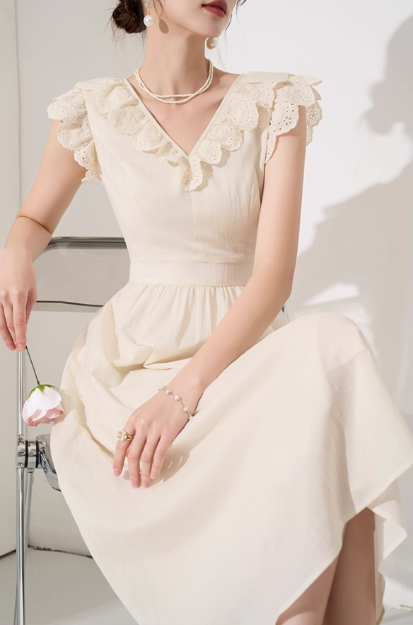 Niche design dress new summer high-end mid-length French temperament waist slimming skirt R4381
