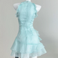 Fresh Mint Green A-Line High Collar Draped Crepe Bodycon Mini Summer Dress Homecoming Dress RS290