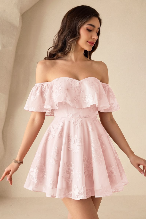 Floral Decor Sweet Women's Homecoming Dress Pink Corset Short Prom Dress Party Dress RS2331