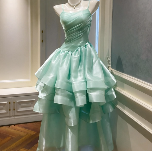 Ruffled Silky Women's Homecoming Dress Mint Green Corset Hi-Lo Short Prom Dress RS2336