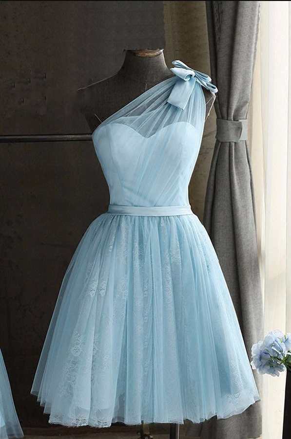 Tulle One-shoulder Women's Homecoming Dress Blue Corset Mini Short Prom Dress RS2337