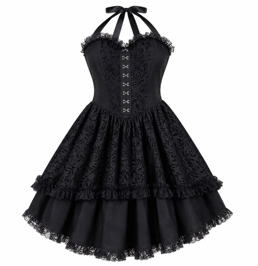 Lace Trim Halter Women's Homecoming Dress Black Corset Mini Short Prom Dress RS2339