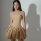 Khaki tube top A-line slim sexy lower body puffy skirt homecoming dress R2422