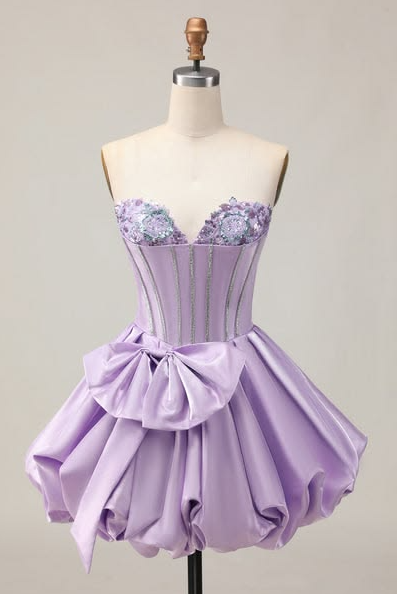 Silky Satin Women's Homecoming Dress Lavender Corset Short Prom Dress RS2343