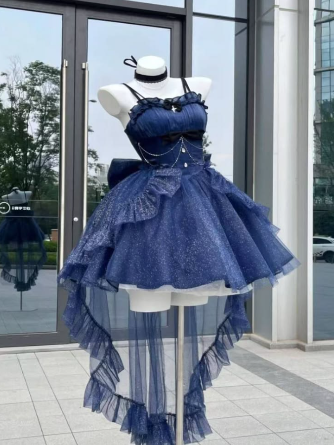 Tulle Puffy Pleated Women's Homecoming Dress Navy Corset Short Prom Dress Birthday Dress RS2344