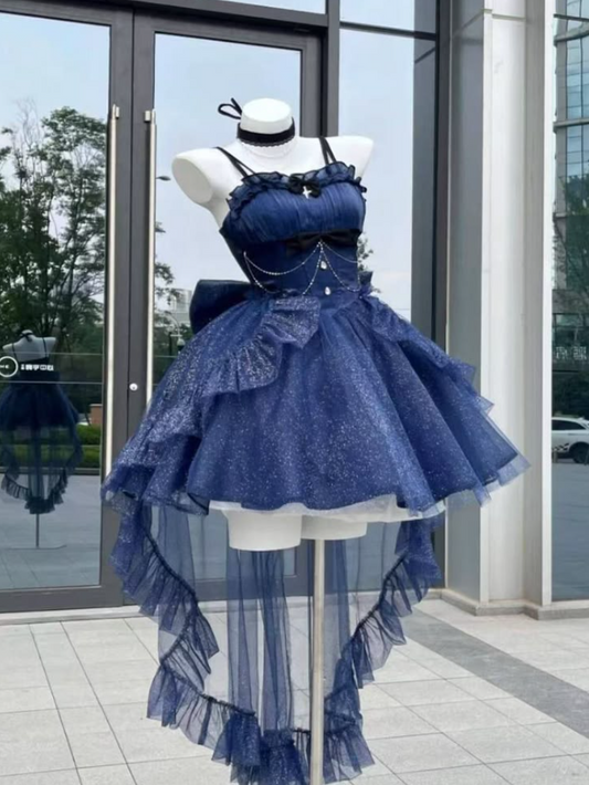 Tulle Puffy Pleated Women's Homecoming Dress Navy Corset Short Prom Dress Birthday Dress RS2344