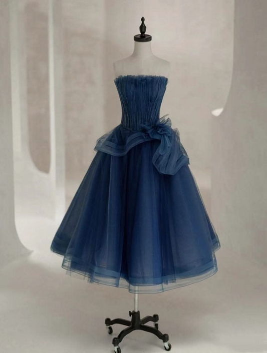 Tulle Puffy Women's Homecoming Dress Navy Corset Short Prom Dress RS2347