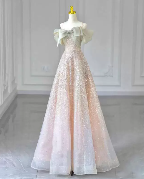 Glitter Tulle Sequins Corset Prom Gown , Dreamy Champagne Women's Maxi Evening Dress Birthday Dress RS2368