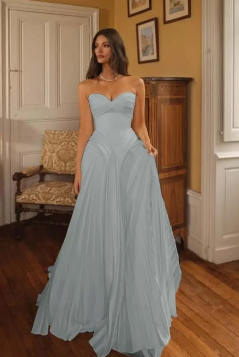 Chiffon Flowy Pleated Corset Prom Gown , Blue Women's Maxi Evening Dress Summer Dress RS2378