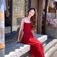 Yunnan Dali wear French red suspender dress with backless seaside vacation photo skirt R0217