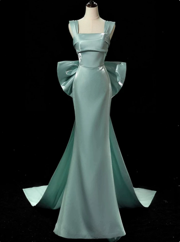 Elegant Mint Green Mermaid Square Bodycon Maxi Women Dress with Trail Evening Dress Celebrity Dress RS297