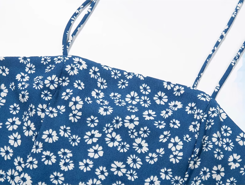 2025 Summer New Blue Floral Daisy Holiday Short Suspender Dress R0968