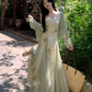 Printed suspender dress Chinese style women's clothing small size big swing v-neck long dress R1708