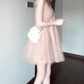 Gentle temperament pink mesh sling dress beautiful loose A-line short skirt R0723