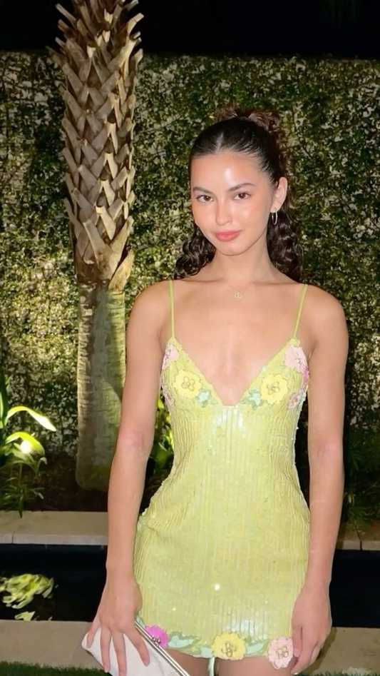 Yellow suspender waist slim hip skirt homecoming dress R5515