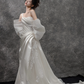 White one-shoulder satin waist slim pleated maxi bridal gown R5792
