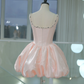 Pink Strap Diamond Satin Waisted Flower Bud Tutu Skirt Homecoming Dress R4166