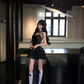 Black suspender satin waist slim cake skirt short skirt homecoming dress R5093