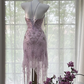 Light purple strapless fitted waist slim-fitting ball gown with an asymmetrical hem R7660