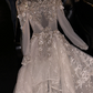 Light gold round neck long sleeve fitted waist long ball gown/bridal dress R8812