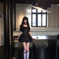 Black suspender satin waist slim cake skirt short skirt homecoming dress R5093