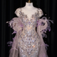 Light purple V-neck fitted waist bodycon long ball gown/bridal dress R8932