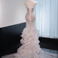 Silver round neck, fitted waist, bodycon long ball gown, bridal dress R8992
