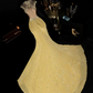 Yellow sleeveless rhinestone neckline, fitted waist, elegant classic long ball gown R6864